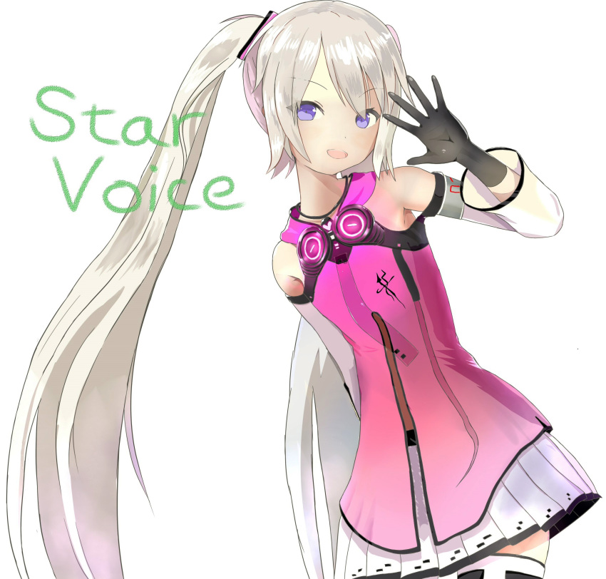 1girl, blonde_hair, blue_eyes, detached_sleeves, fingerless_gloves, freely_tomorrow_(vocaloid), gloves, hair_ornament