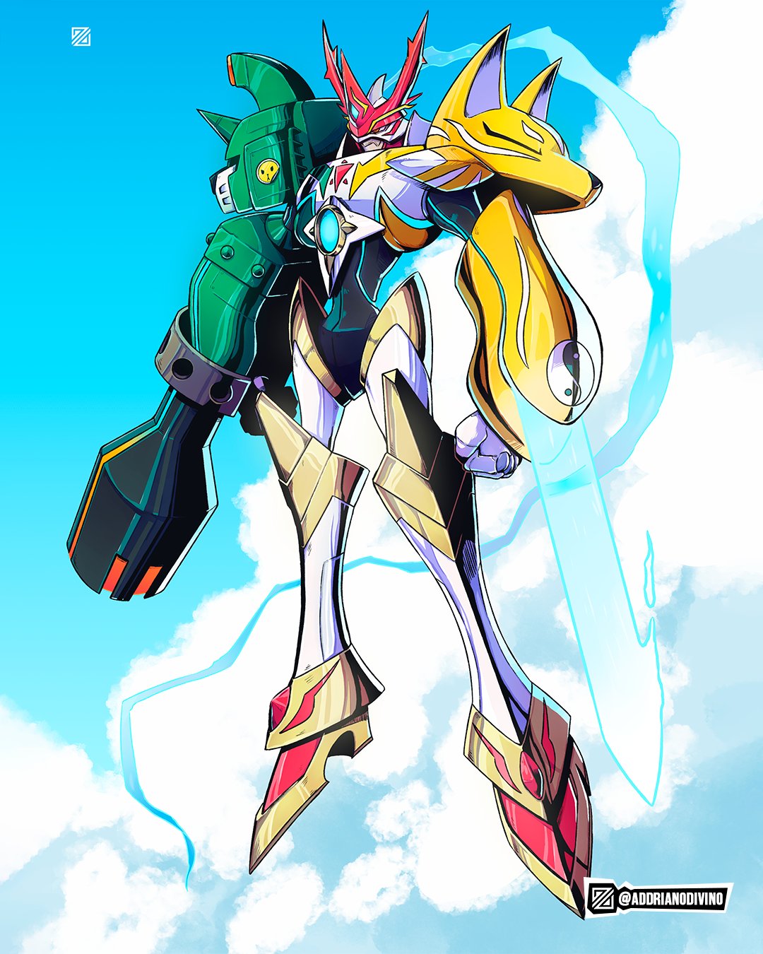 addriano_divino, arm_blade, arm_cannon, armor, clenched_hands, digimon, digimon_(creature), dukemon
