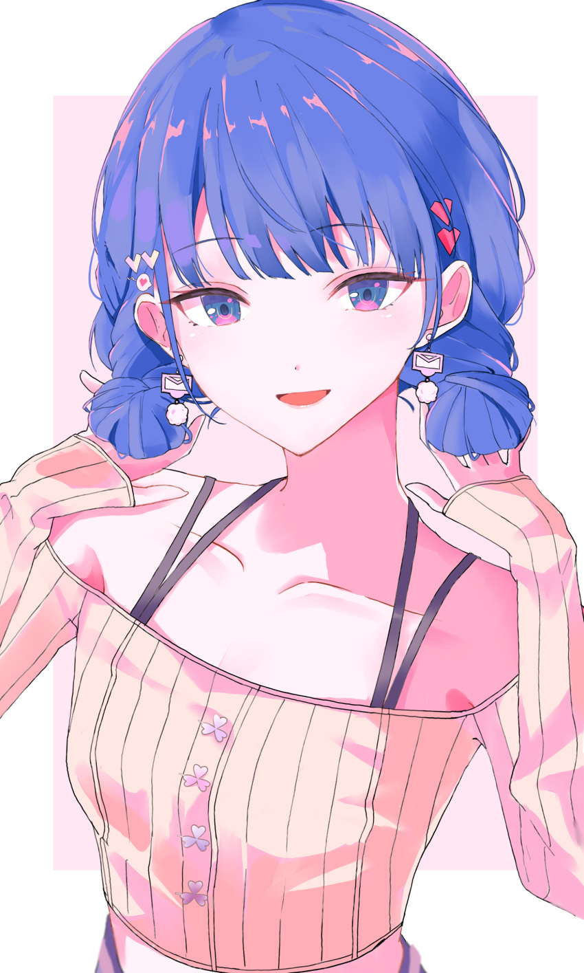 1girl, absurdres, bare_shoulders, black_(kbym), blue_eyes, blue_hair, blunt_bangs, breasts