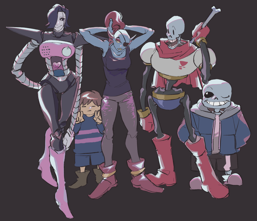 1girl, 1other, 3boys, =_=, absurdres, android, black_hair, black_tank_top