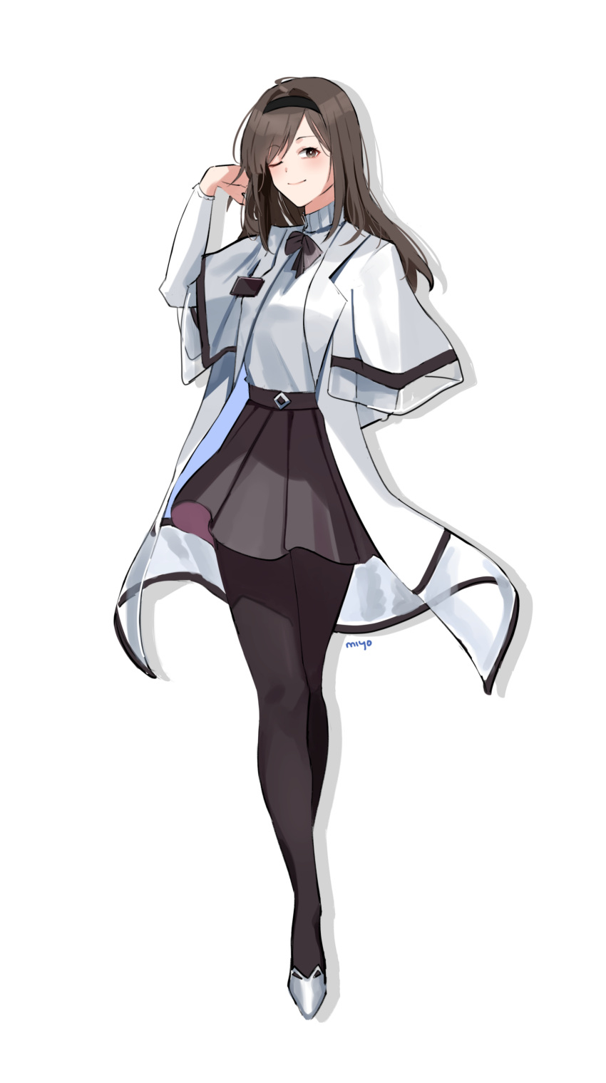 1girl, absurdres, arknights, black_pantyhose, highres, kyona_7898, one_eye_closed, pantyhose