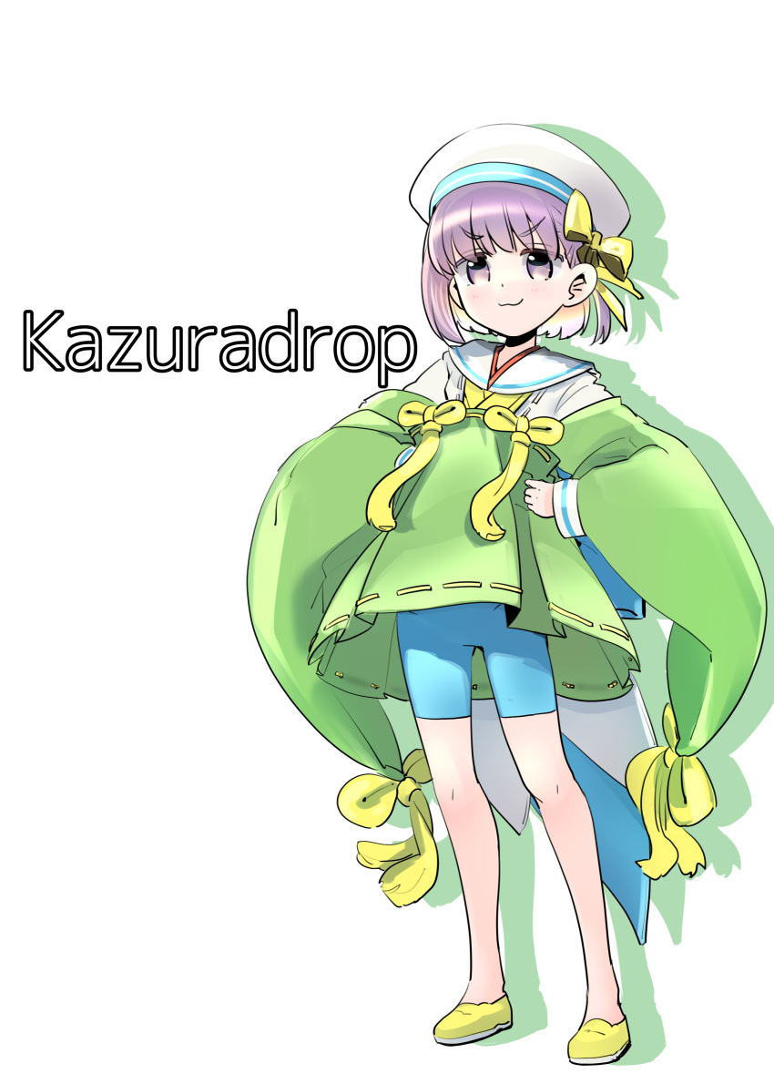 1girl, :3, absurdres, asymmetrical_bangs, bare_legs, beret, bike_shorts, blue_shorts