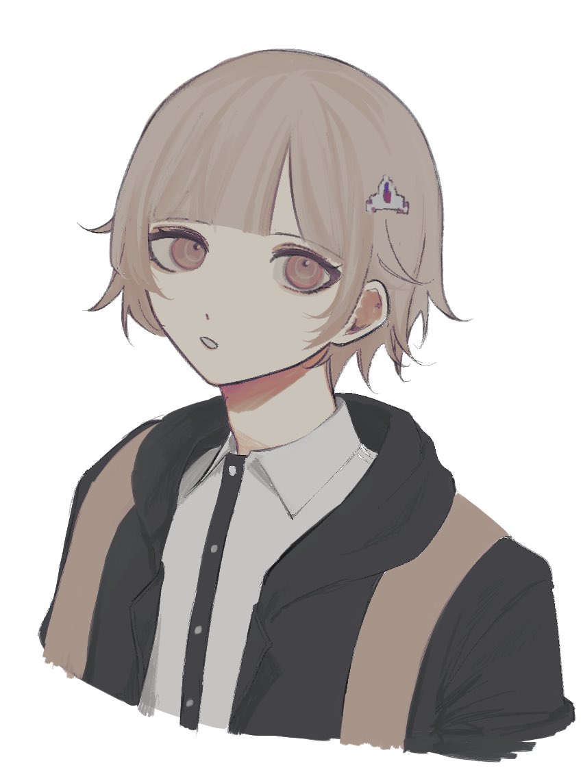1boy, black_jacket, collared_shirt, danganronpa_(series), danganronpa_2:_goodbye_despair, galaga, genderswap, genderswap_(ftm)
