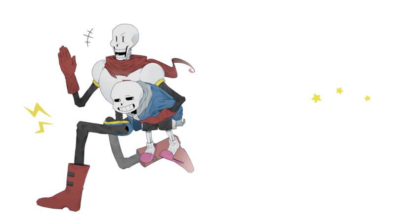 +++, 2025, 2boys, 2d, armor, black_shorts, blue_jacket, blue_shorts