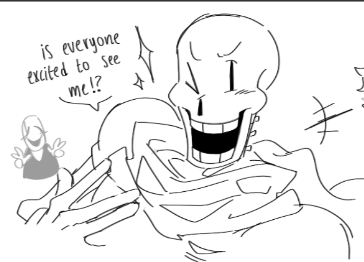 >_o, +++, 2025, 2boys, 2d, armor, cape, cropped_shoulders, digital_media, duo, eliasvrk, english_text, gloves, humanoid, male, male_focus, male_only, monochrome, monster, monster_boy, multiple_boys, one_eye_closed, open_mouth, papyrus_(undertale), simple_background, skeleton, solo_focus, sparkle, speech_bubble, teeth, text, undead, undertale, utdr_(toby_fox), w.d._gaster, white_background