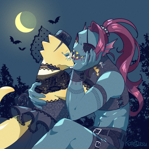 2021, 2d, 2girls, alphys, alternate_costume, anthro, artist_name, bat_(animal)