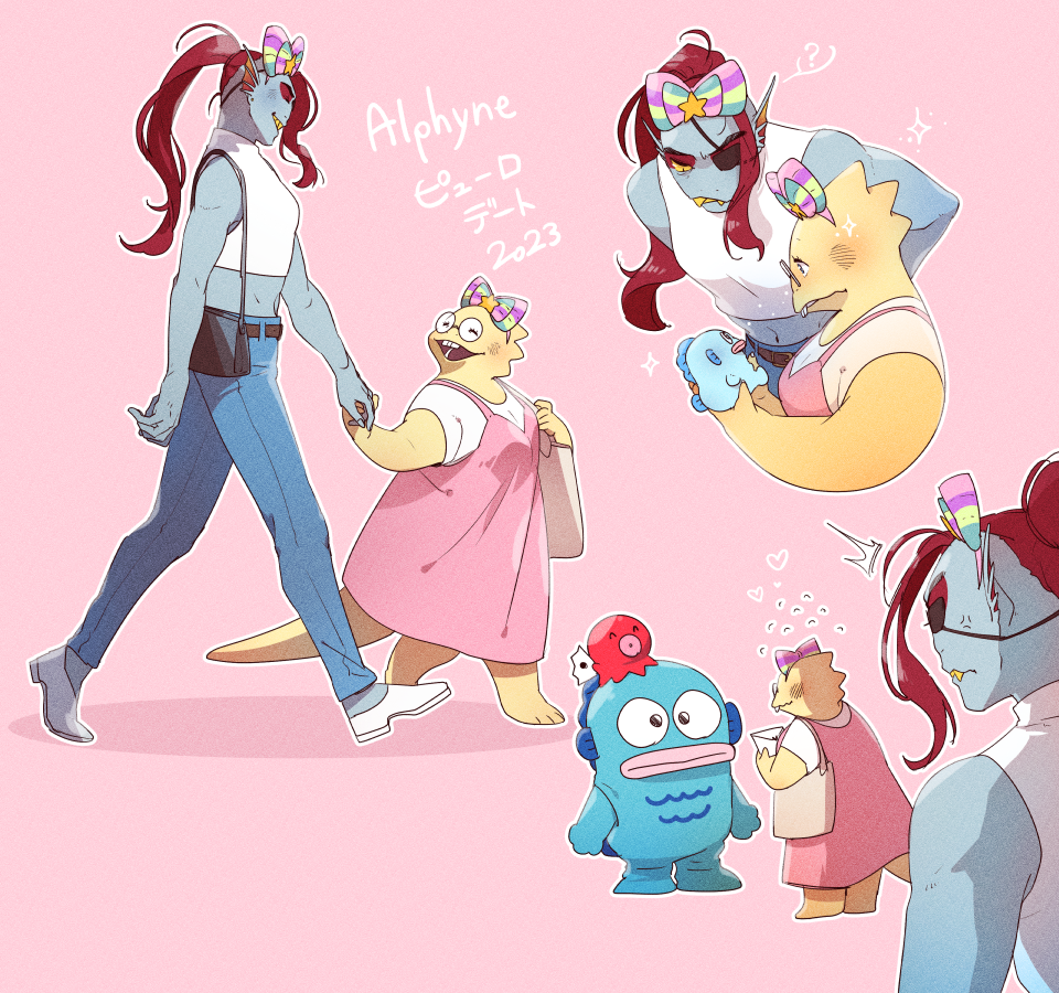 2023, 2d, 2girls, ?, ^^^, alphys, anger_vein, anthro