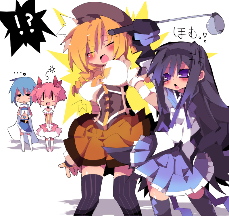 /\/\/\, 4girls, a_channel, akemi_homura, anger_vein, black_hair, blonde_hair, blue_hair