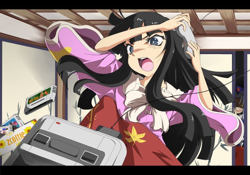 a_master_is_out, anger_vein, angry, bad_proportions, black_hair, blue_eyes, brand_name_imitation, controller