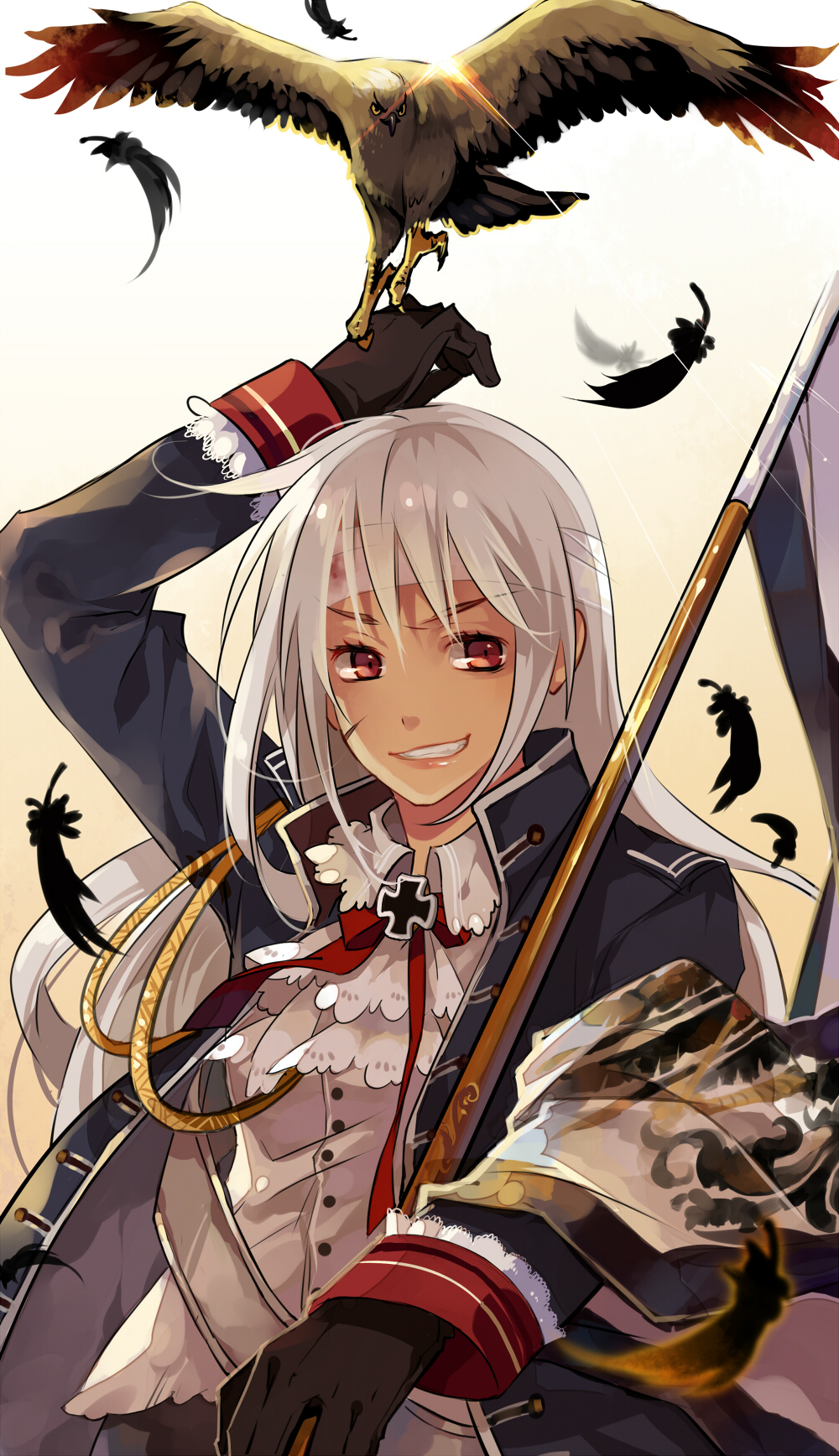 albino, alternate_eye_color, animal, arm_up, axis_powers_hetalia, bandage, bandages, bird