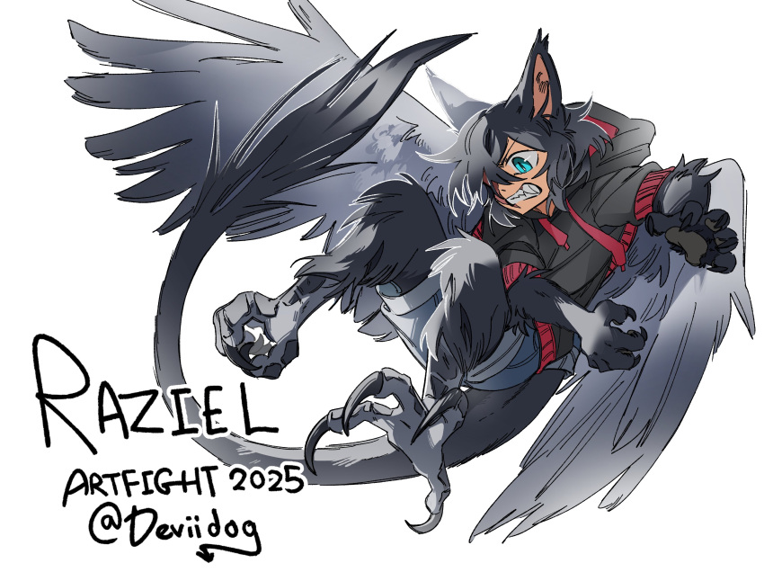 1boy, 2025, animal_ears, animal_feet, animal_hands, art_fight_attack, bird_legs, black_hair