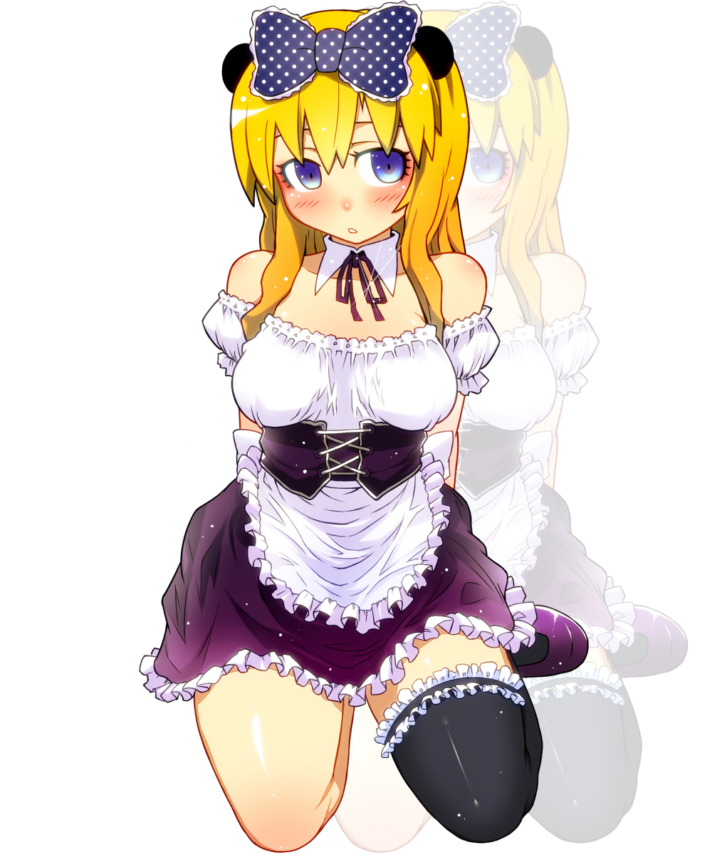 apron, blonde_hair, blush, bow, colored, dress, frills, haine_(howling)