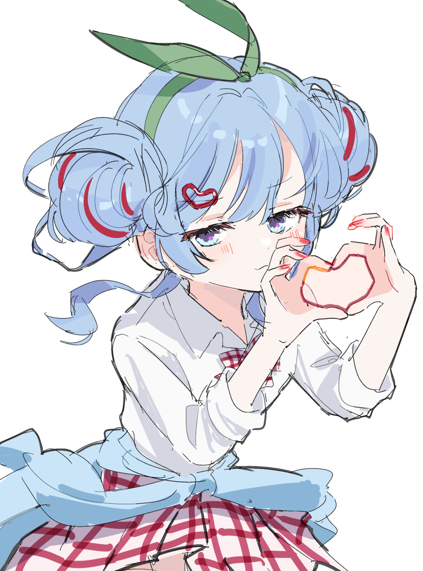 1girl, blue_cardigan, blue_eyes, blue_hair, blush, bow, cardigan, cardigan_around_waist