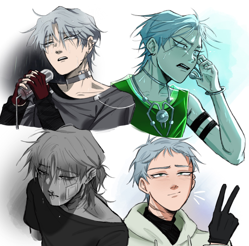 1boy, absurdres, alien_stage, armband, black_gloves, black_shirt, bracelet, choker