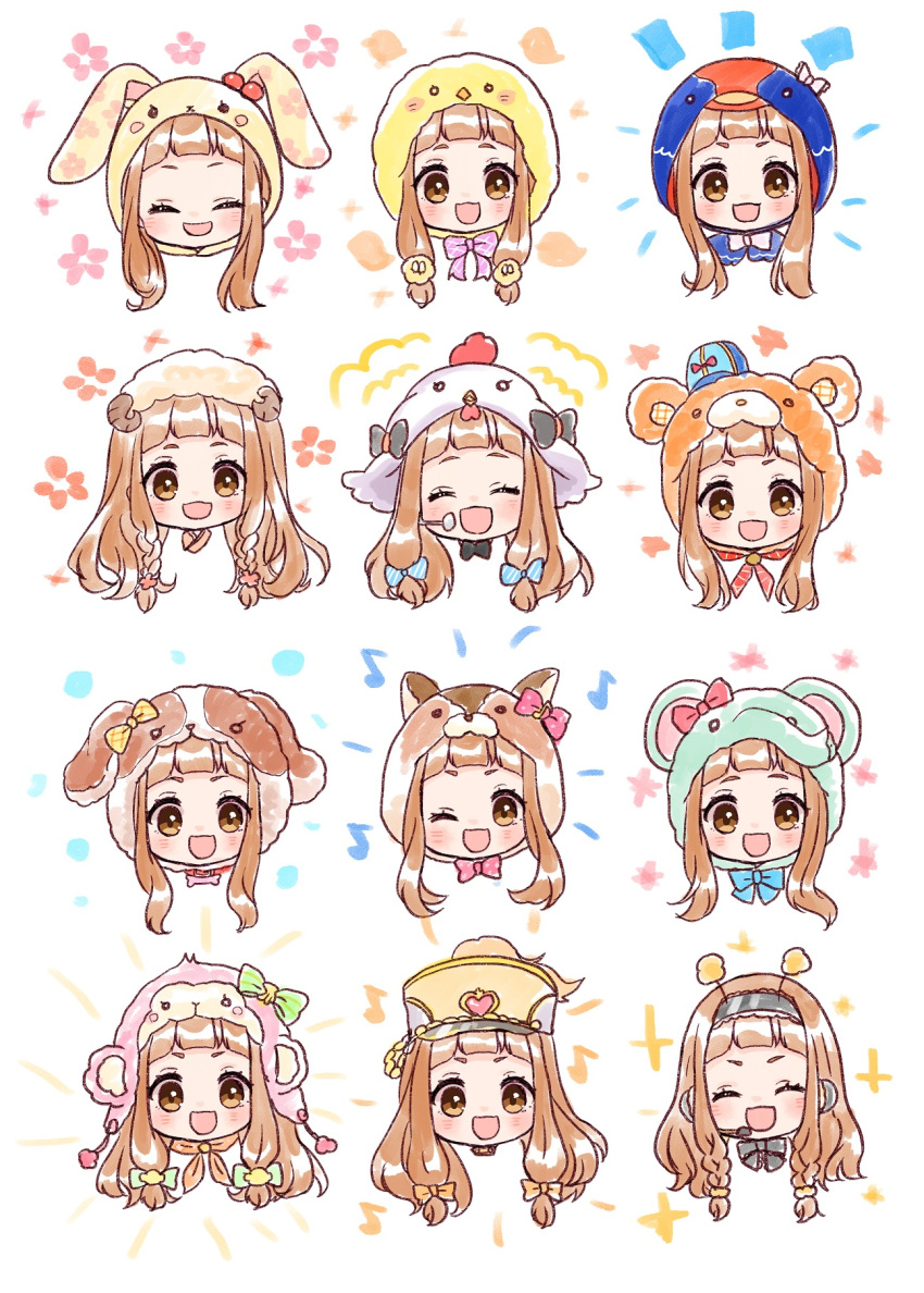 1girl, :d, ^_^, animal_ears, animal_hood, baseball_cap, bird_hood, blue_hat