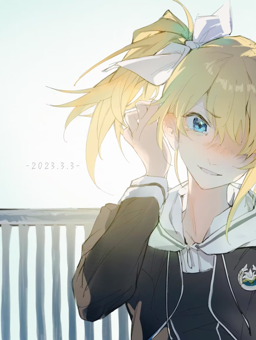 1girl, acminaasonde, arimura_hinae, blonde_hair, blue_eyes, blush, chaos;child, cropped_jacket