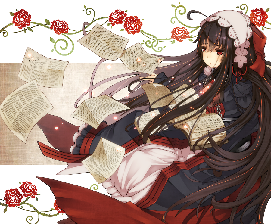 brown_hair, chain, chains, dalian, dantalian_no_shoka, dress, flower, flying_paper