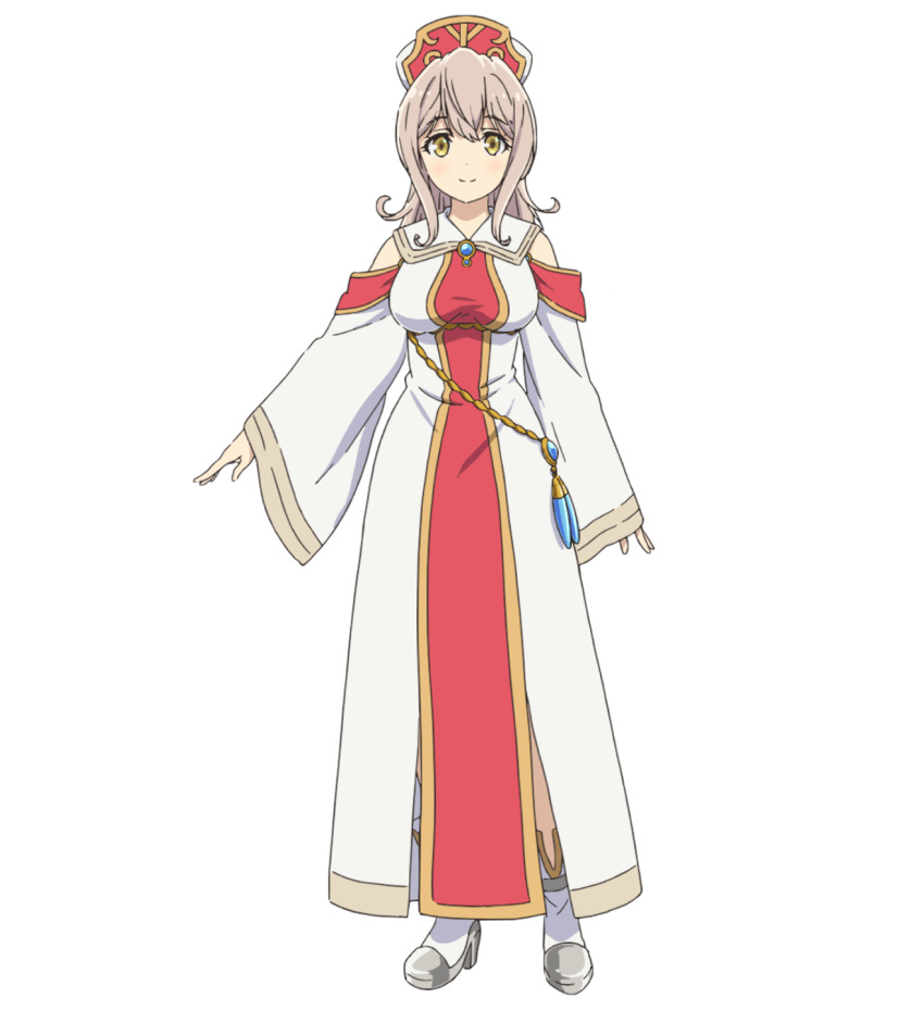 1girl, anime_coloring, blush, boots, breasts, chain, cleric, closed_mouth