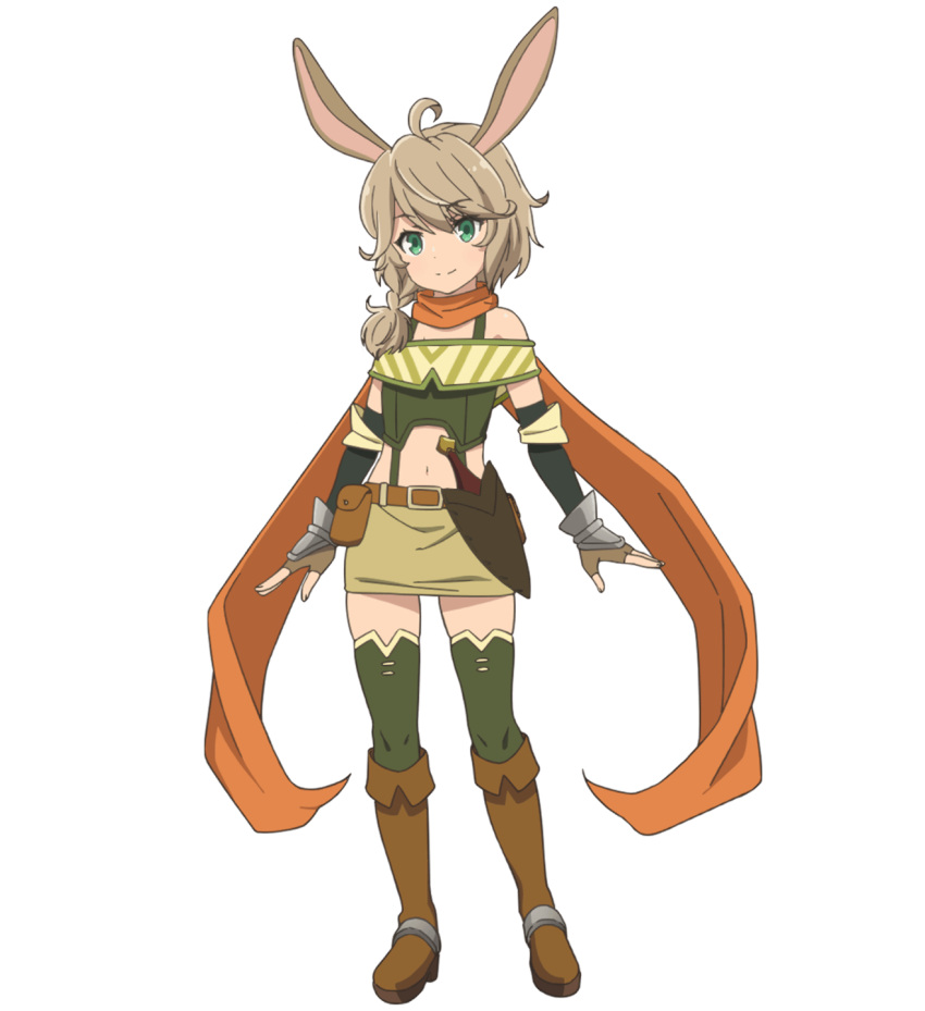 1girl, ahoge, animal_ears, anime_coloring, asymmetrical_hair, bare_shoulders, belt, belt_pouch