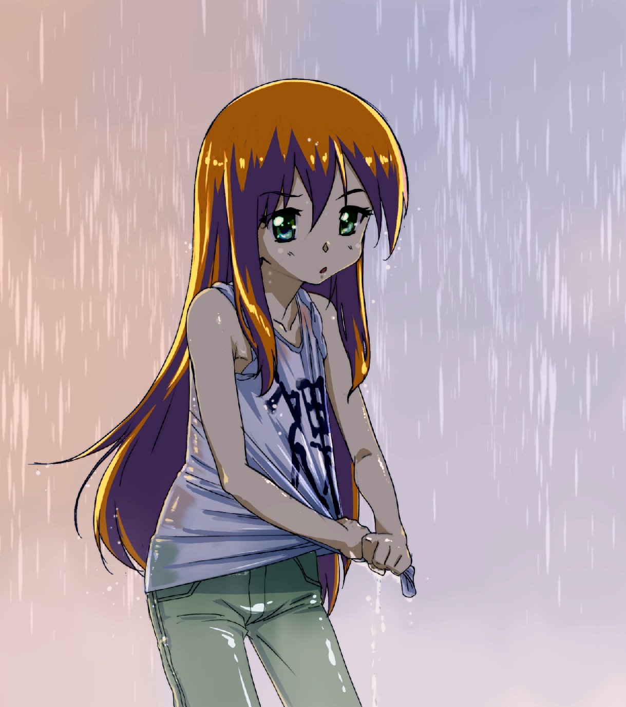 casual, chounan, highres, long_hair, orange_hair, rain, see-through, tokimeki_memorial