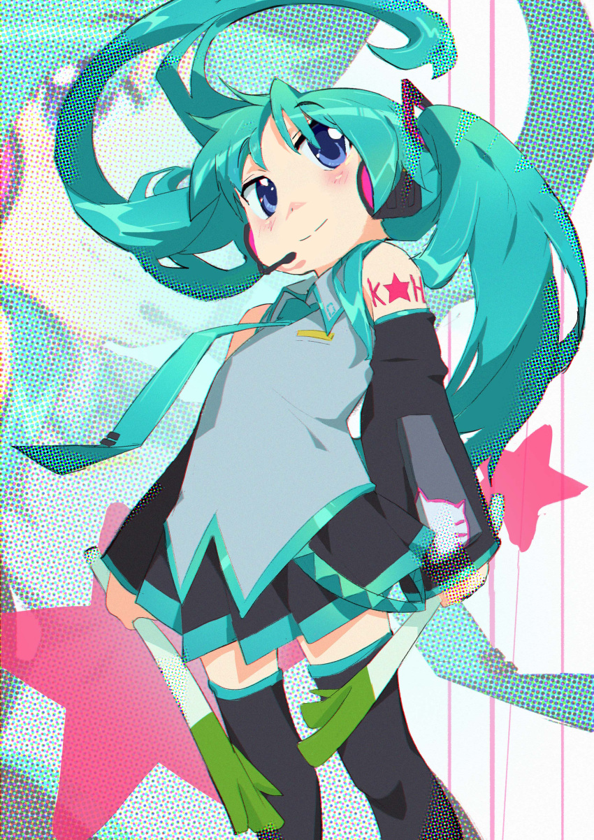 1girl, absurdres, animal_print, aqua_hair, ben-day_dots, blue_eyes, cat_print, cosplay
