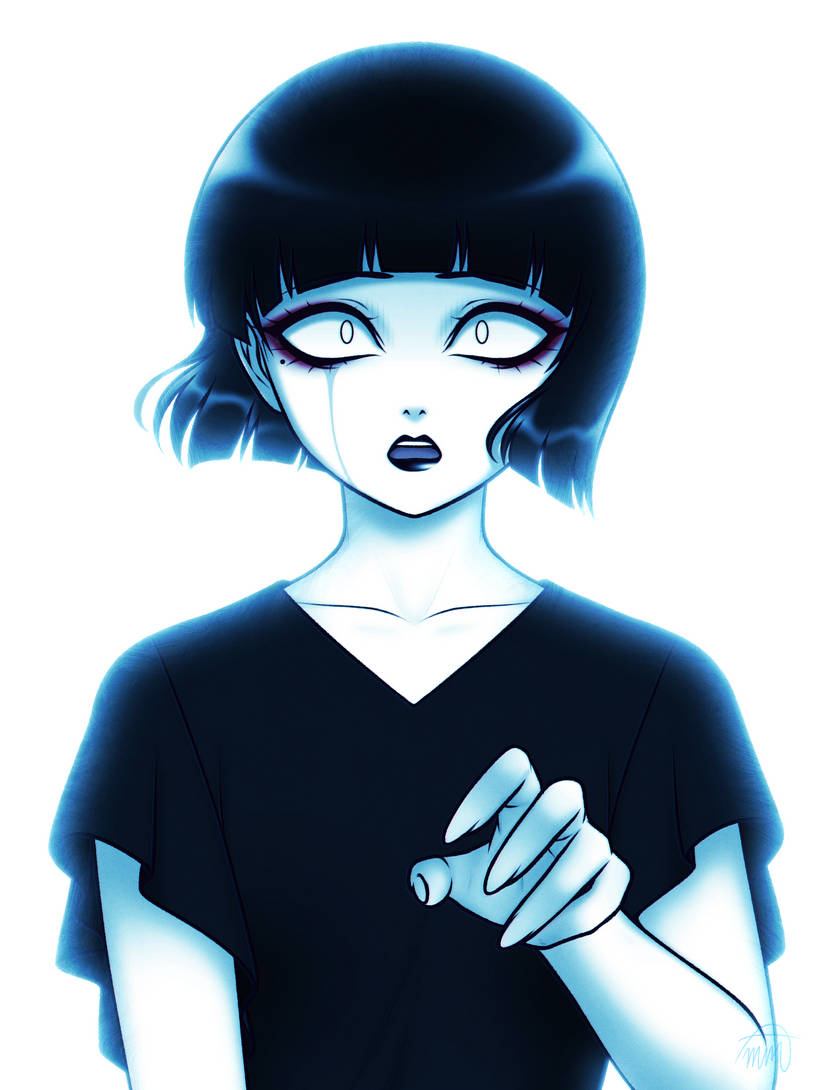 1girl, black_hair, black_lips, breasts, crying, goth_fashion, makeup, mizore_ito_sketchme_(not-art)