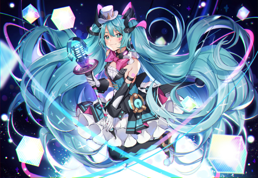 1girl, aqua_eyes, aqua_hair, argyle_clothes, argyle_thighhighs, asymmetrical_legwear, bare_shoulders, blurry