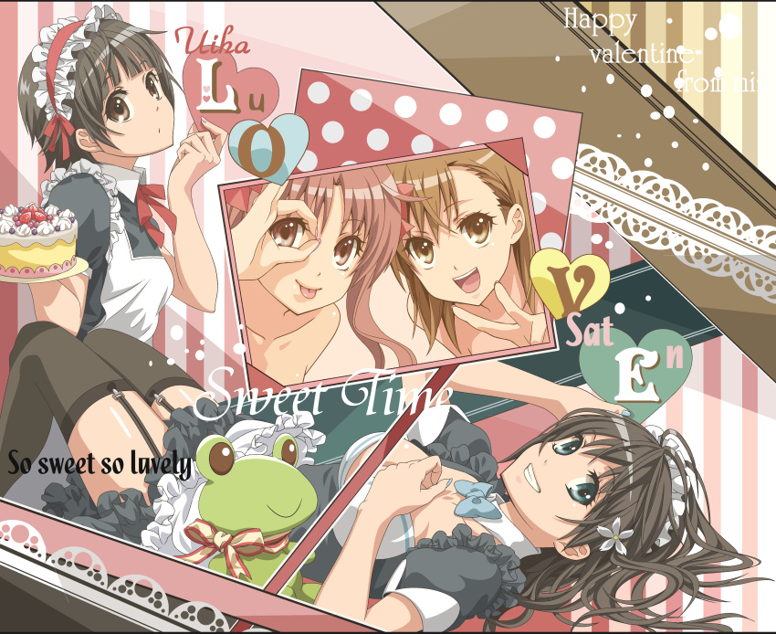 black_hair, blue_eyes, brown_eyes, cake, engrish, flower, food, frog