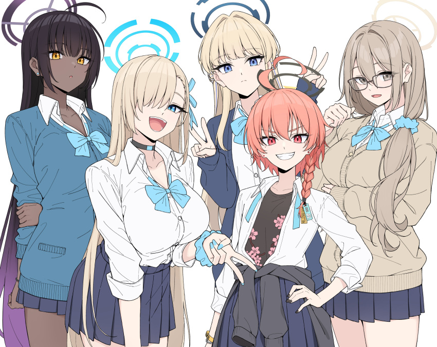 absurdres, akane_(blue_archive), akane_(school_uniform)_(blue_archive), asuna_(blue_archive), asuna_(school_uniform)_(blue_archive), asymmetrical_bangs, blonde_hair, blue_archive