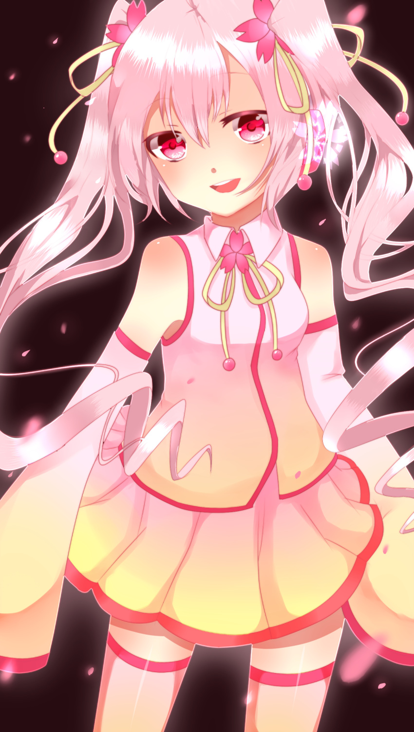 1girl, achiki, bad_id, detached_sleeves, hatsune_miku, head_tilt, highres, long_hair