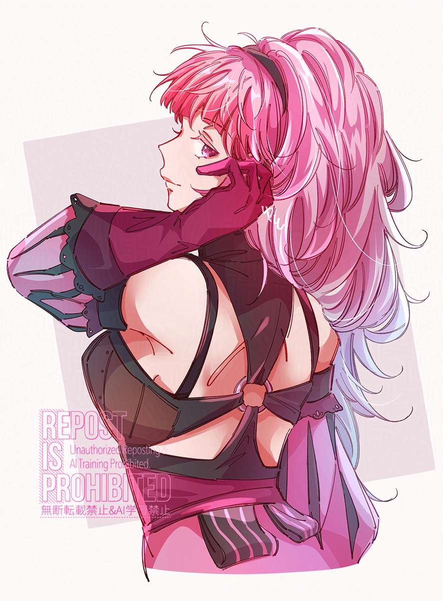 1girl, back, bare_shoulders, breasts, closed_mouth, detached_sleeves, dress, fire_emblem