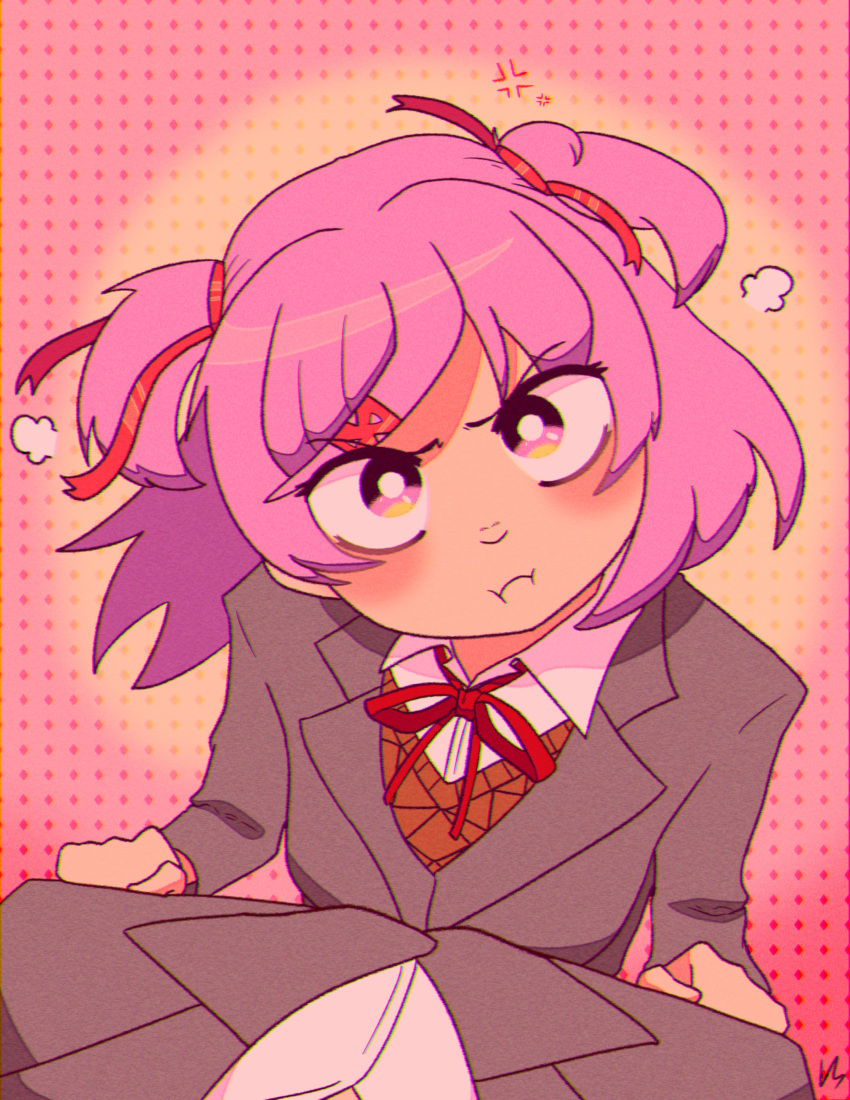 1boy, 1girl, :i, absurdres, anger_vein, angry, annoyed, blazer