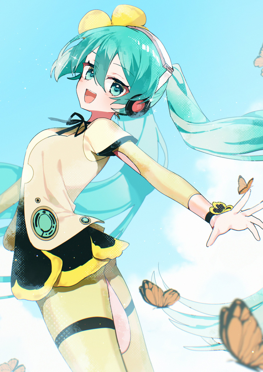 1girl, absurdres, aqua_eyes, blue_hair, bug, butterfly, dress, flower