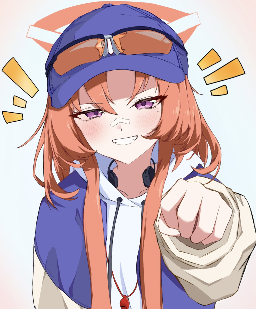 1girl, bandaid, bandaid_on_face, bandaid_on_nose, baseball_cap, blue_archive, blue_hat, blue_jacket