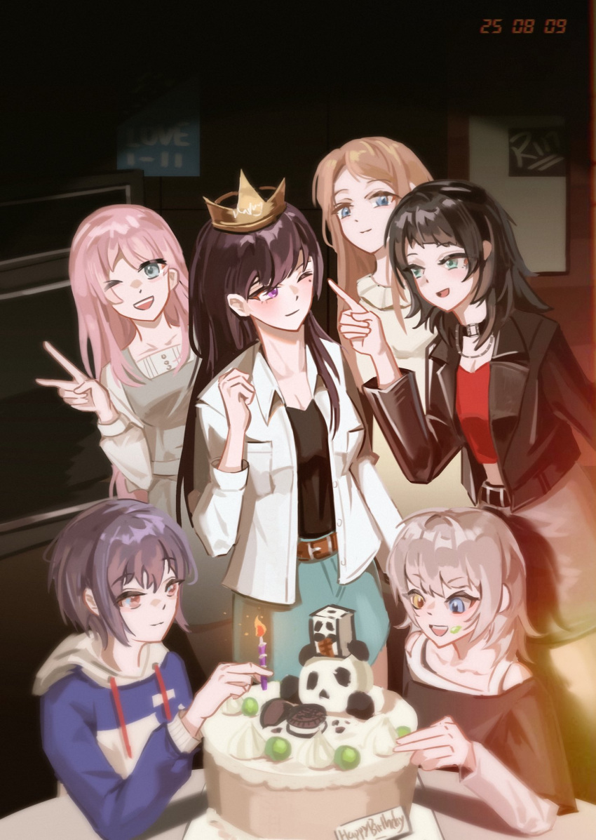 >_o, 6+girls, bang_dream!, bang_dream!_it's_mygo!!!!!, belt, birthday_cake, bkk_(senmude), black_belt