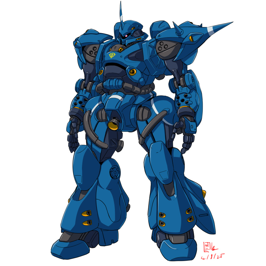 2025, absurdres, cable, dated, gundam, gundam_0080, gundam_gquuuuuux, highres, kampfer, kampfer_(mobile_suit), machinery, mecha, mecha_focus, mobile_suit, one-eyed, original, pravin_rao_santheran, radio_antenna, redesign, robot, roundel, science_fiction, shoulder_spikes, signature, spikes, vernier_thrusters, white_background, yamashita_ikuto_(style), zeon