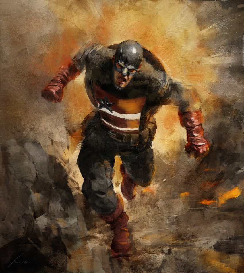 1boy, absurdres, american_flag, belt, black_bodysuit, bodysuit, boots, captain_america