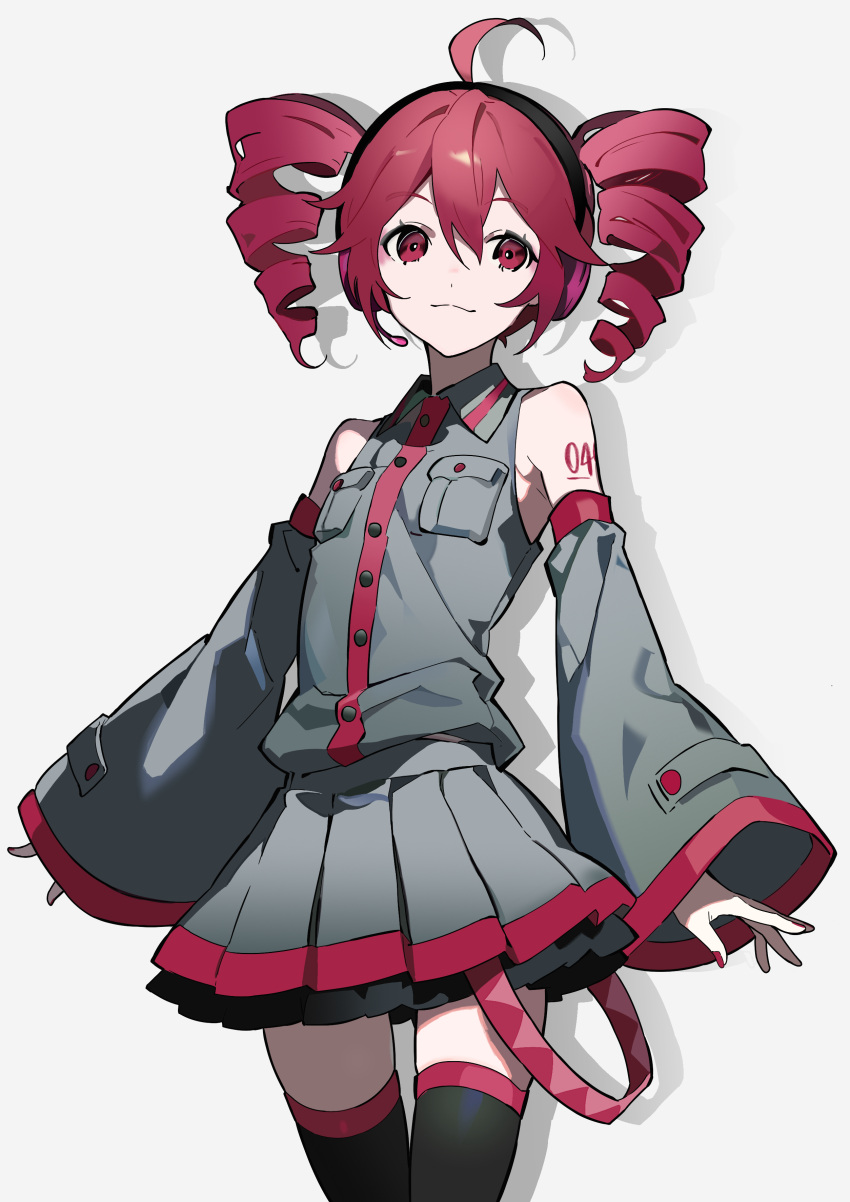 1girl, absurdres, ahoge, black_thighhighs, breast_pocket, closed_mouth, cropped_legs, detached_sleeves