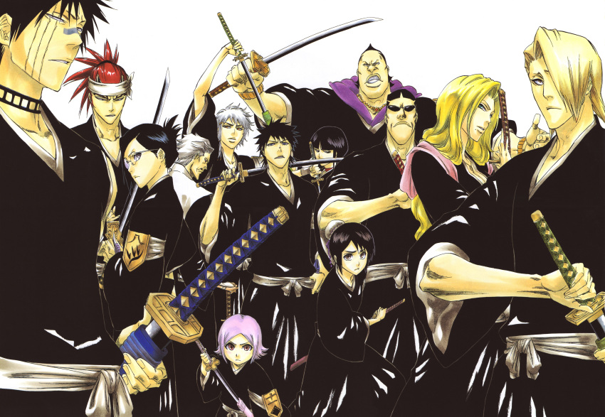 6+boys, 6+girls, abarai_renji, absurdres, annotated, armband, badge, belt