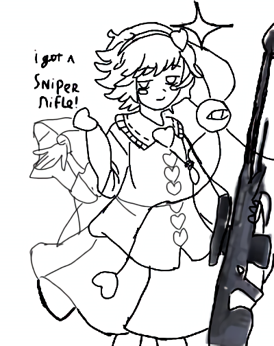 1girl, greyscale, gun, heart, komeiji_satori, monochrome, non-web_source, rifle
