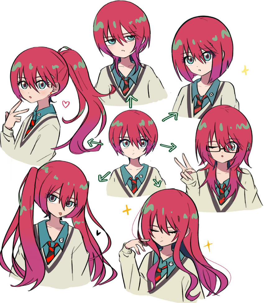 1girl, :p, amate_yuzuriha, aqua_eyes, aqua_shirt, blush, closed_eyes, closed_mouth