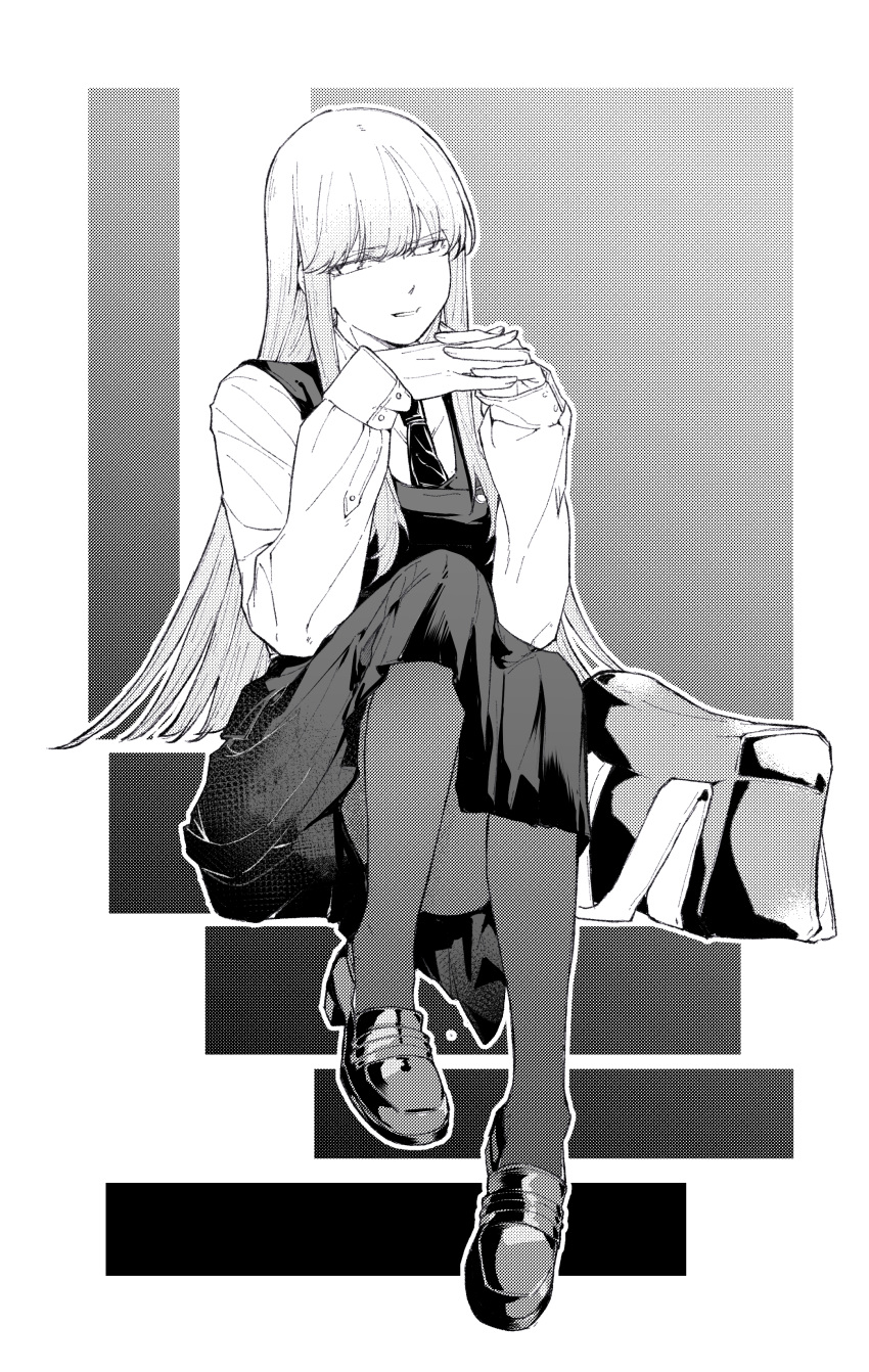 1girl, absurdres, bag, haoxiangkan_nutong, highres, kyou_wa_kanojo_ga_inai_kara, long_hair, monochrome