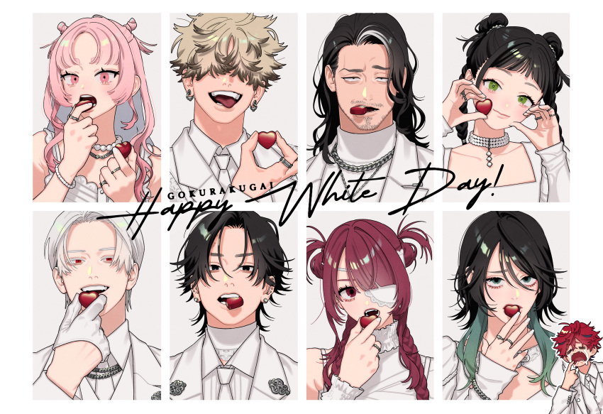 4girls, 5boys, absurdres, alma_(gokurakugai), blonde_hair, braid, crying, dress