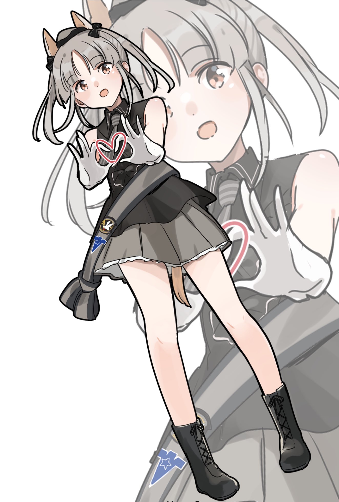 1girl, 502nd_joint_fighter_wing_(emblem), animal_ears, black_boots, boots, braid, brave_witches, brown_eyes