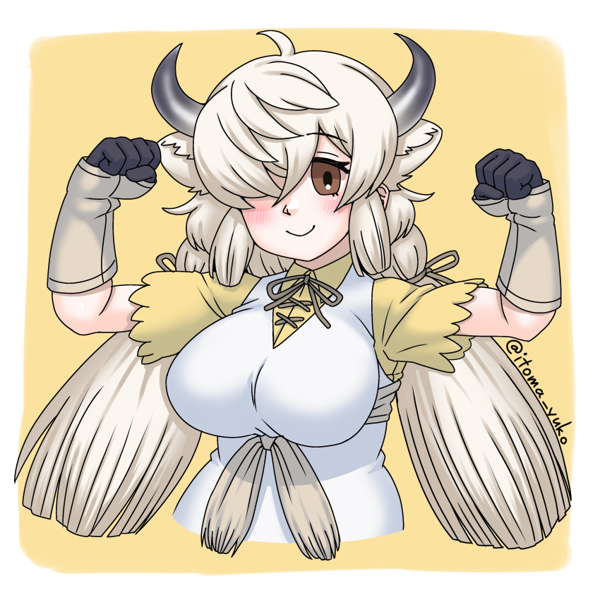 1girl, absurdres, black_gloves, blush, bow, breasts, brown_bow, brown_eyes