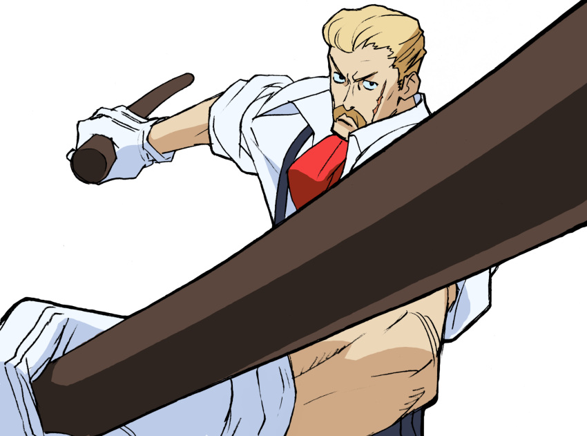 1boy, ascot, bengus, black_pants, blonde_hair, buttons, collared_shirt, dual_wielding