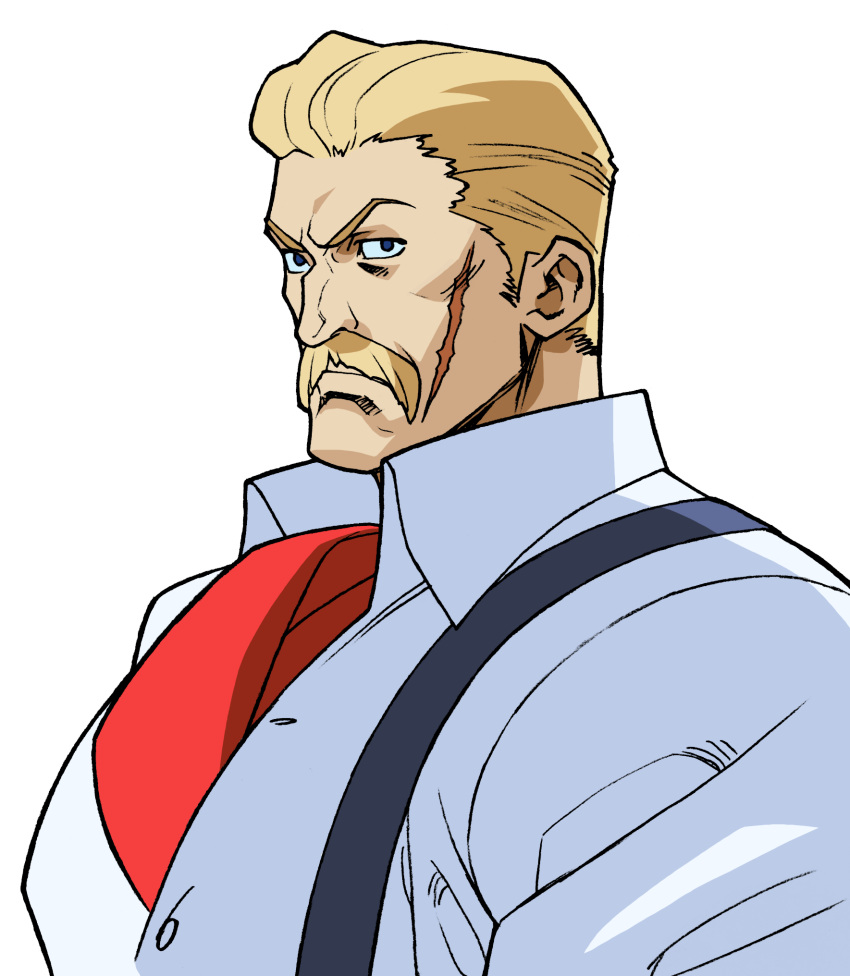 1boy, ascot, bengus, blonde_hair, blue_eyes, buttons, close-up, collared_shirt