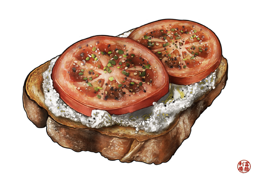 art_neverath, artist_logo, bread, bread_slice, cream_cheese, english_commentary, food, food_focus