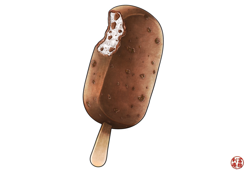 art_neverath, artist_logo, chocolate, english_commentary, food, food_focus, highres, ice_cream, ice_cream_bar, logo, no_humans, original, procreate_(medium), simple_background, white_background