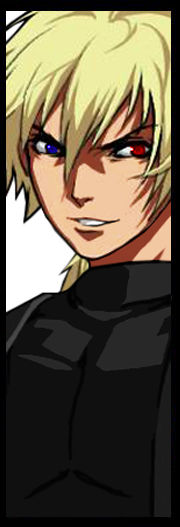 1boy, akof, blonde_hair, m.u.g.e.n, male_focus, mr_r, pale_skinned_male, red_and_blue_eyes, rock_howard, solo_focus, taito